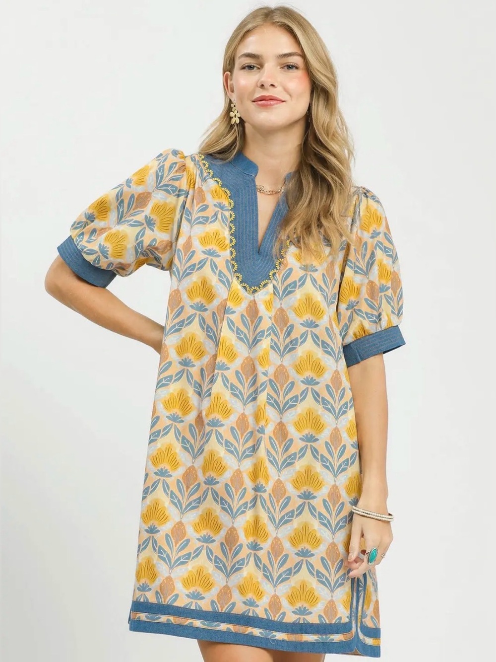 Umgee Mix Tile Print Mini Dress